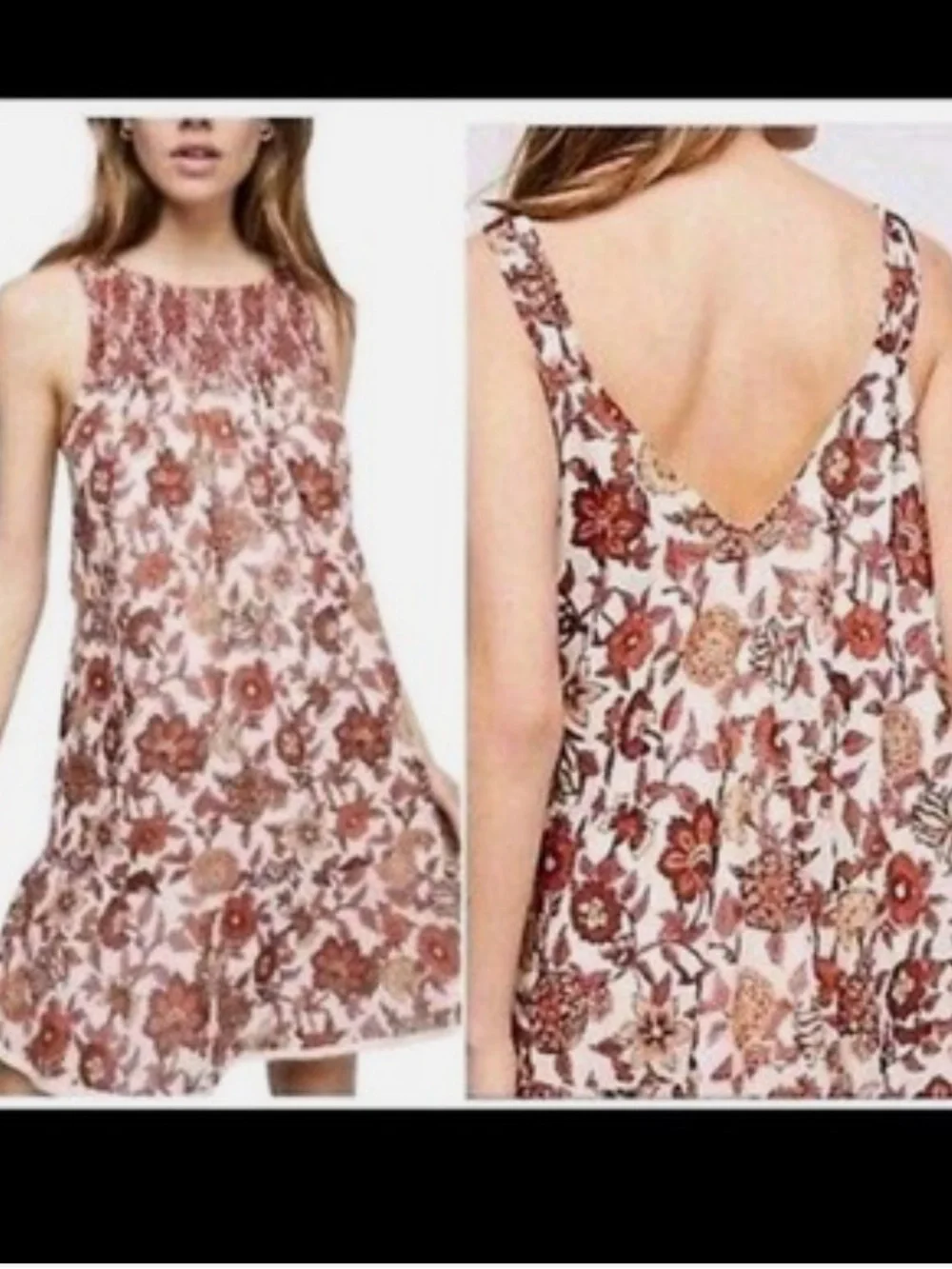 Free People Oh Baby Floral Smocked Boho Babydoll Mini Dress Women's Size XS